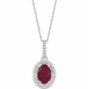 Sterling Silver Lab-Grown Ruby & .01 CTW Diamond 18" Necklace