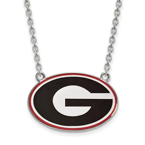 Sterling Silver LogoArt U of Georgia Large Enamel Pendant w/Necklace