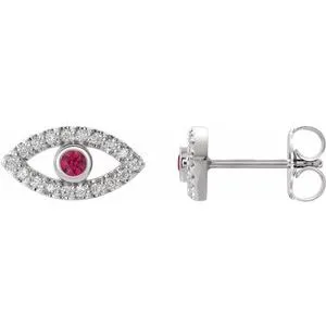 Sterling Silver Natural Ruby & Natural White Sapphire Evil Eye Earrings
