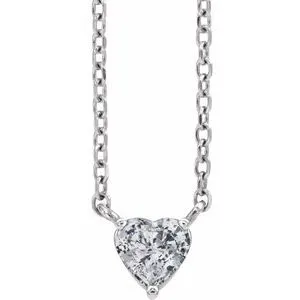 Sterling Silver Natural White Sapphire Heart 16-18" Necklace