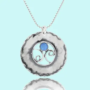 Sterling Silver Necklace Pendant set with Blue opal