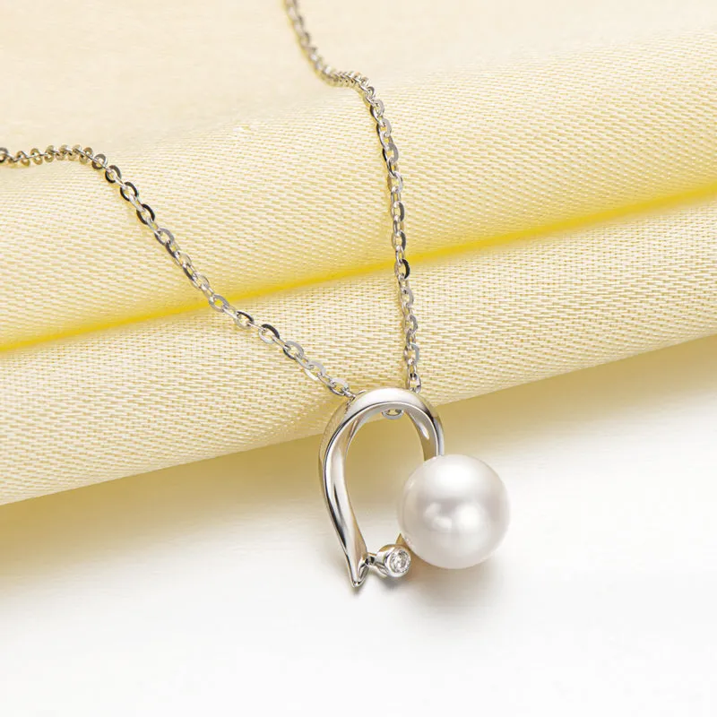 Sterling Silver Pearl Necklace Natural Freshwater Pearl Heart Pendant