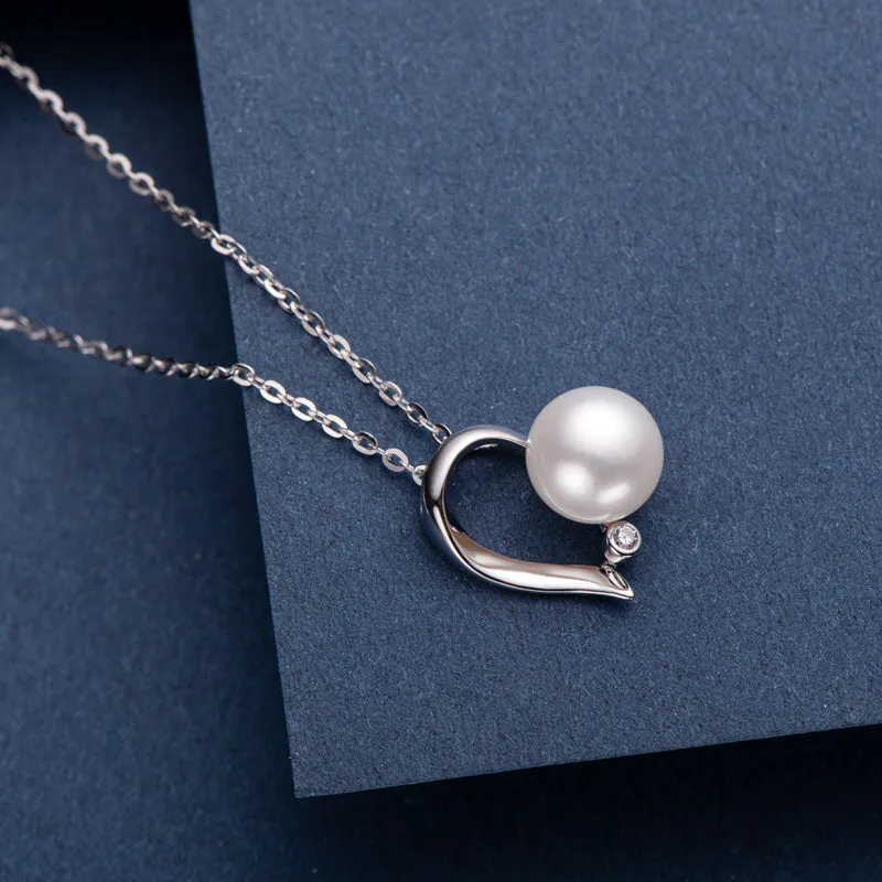 Sterling Silver Pearl Necklace Natural Freshwater Pearl Heart Pendant