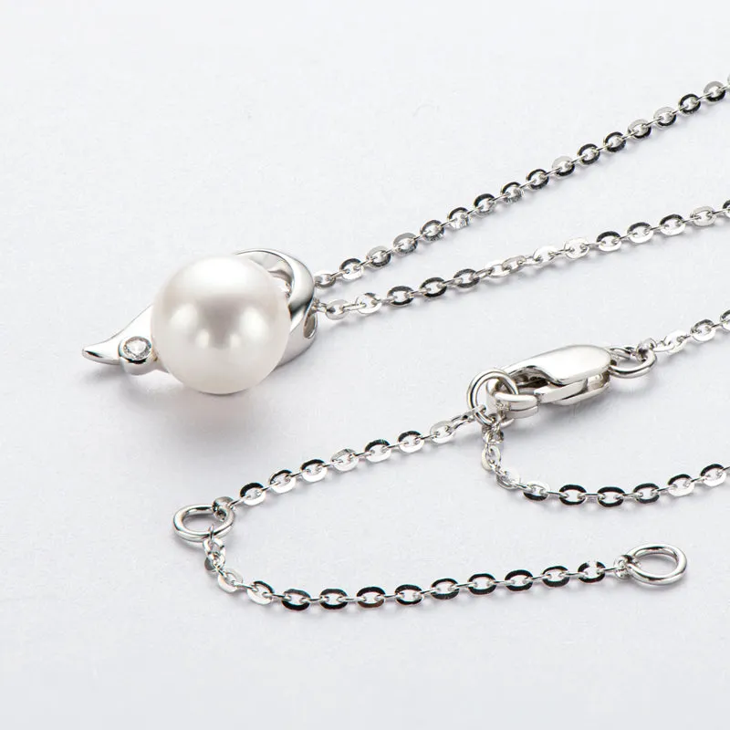 Sterling Silver Pearl Necklace Natural Freshwater Pearl Heart Pendant