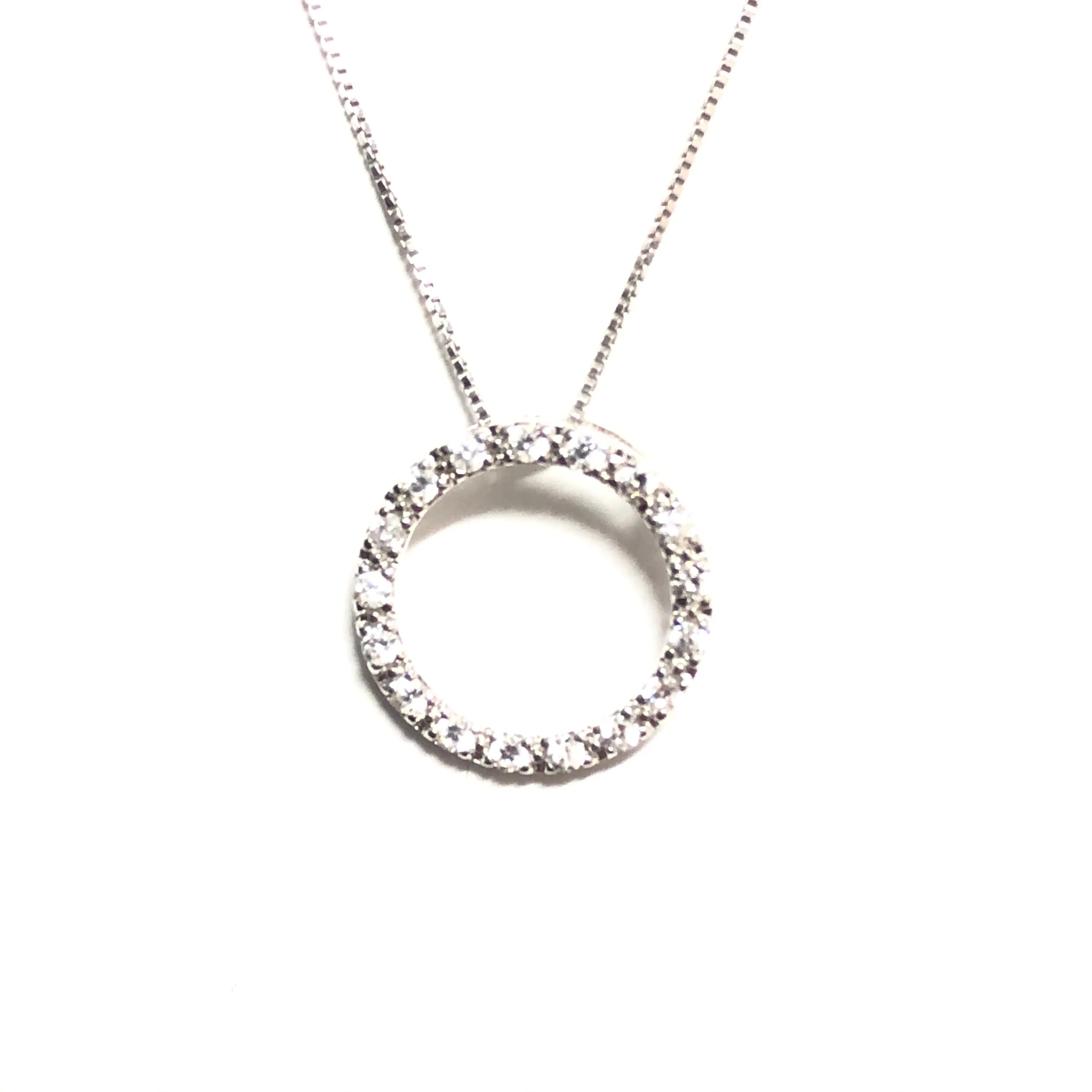 Sterling Silver Rhodium Plated (19mm) CZ Circle of Love Necklace