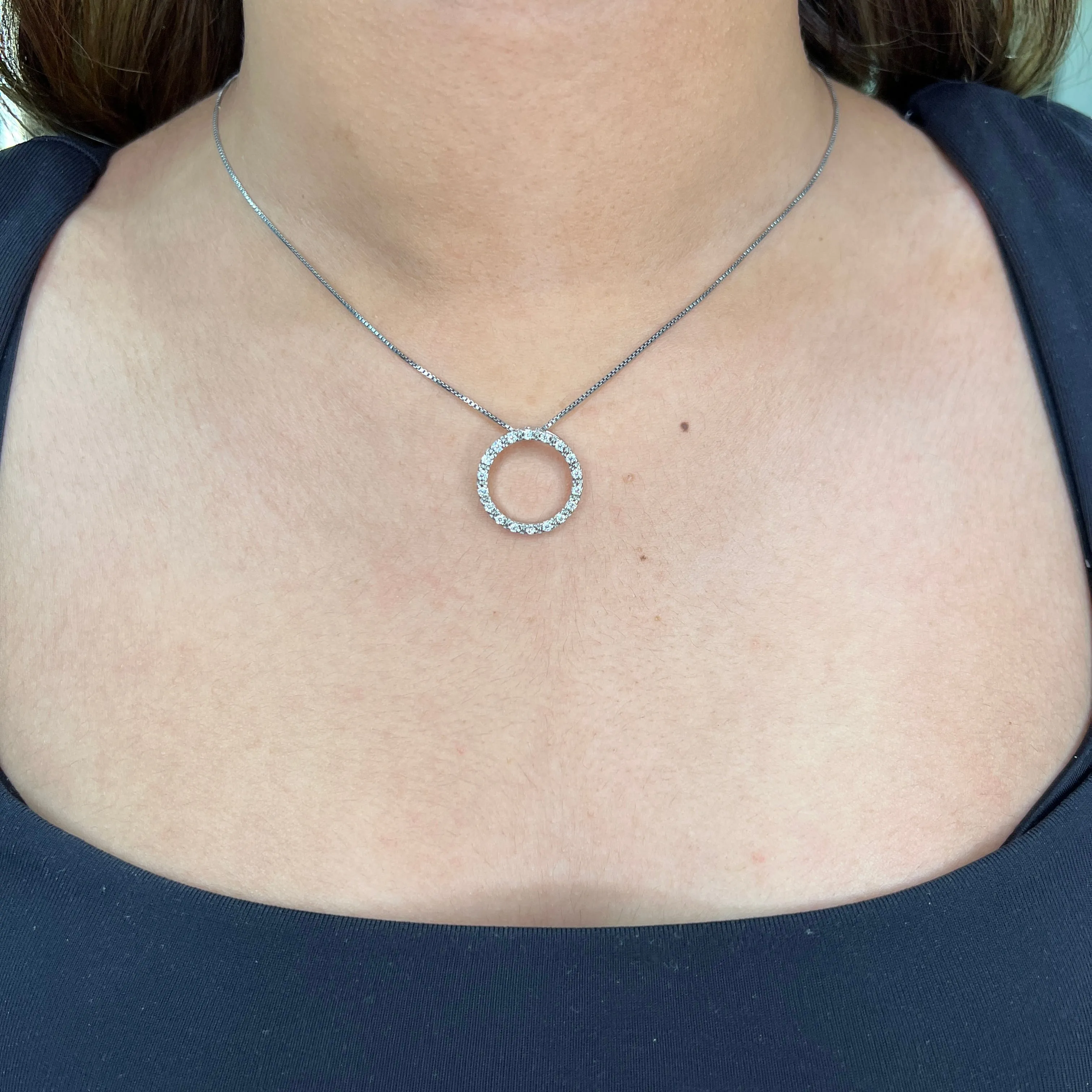 Sterling Silver Rhodium Plated (19mm) CZ Circle of Love Necklace