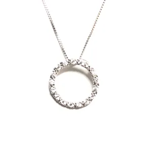 Sterling Silver Rhodium Plated (19mm) CZ Circle of Love Necklace