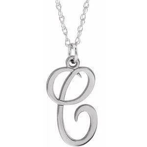 Sterling Silver Script Initial C 16-18" Necklace