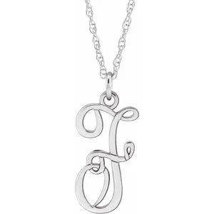 Sterling Silver Script Initial F 16-18" Necklace