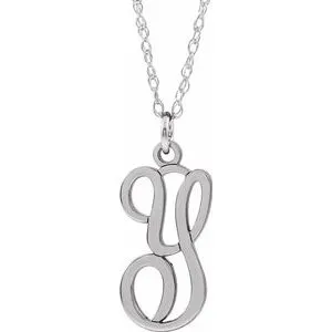Sterling Silver Script Initial Y 16-18" Necklace