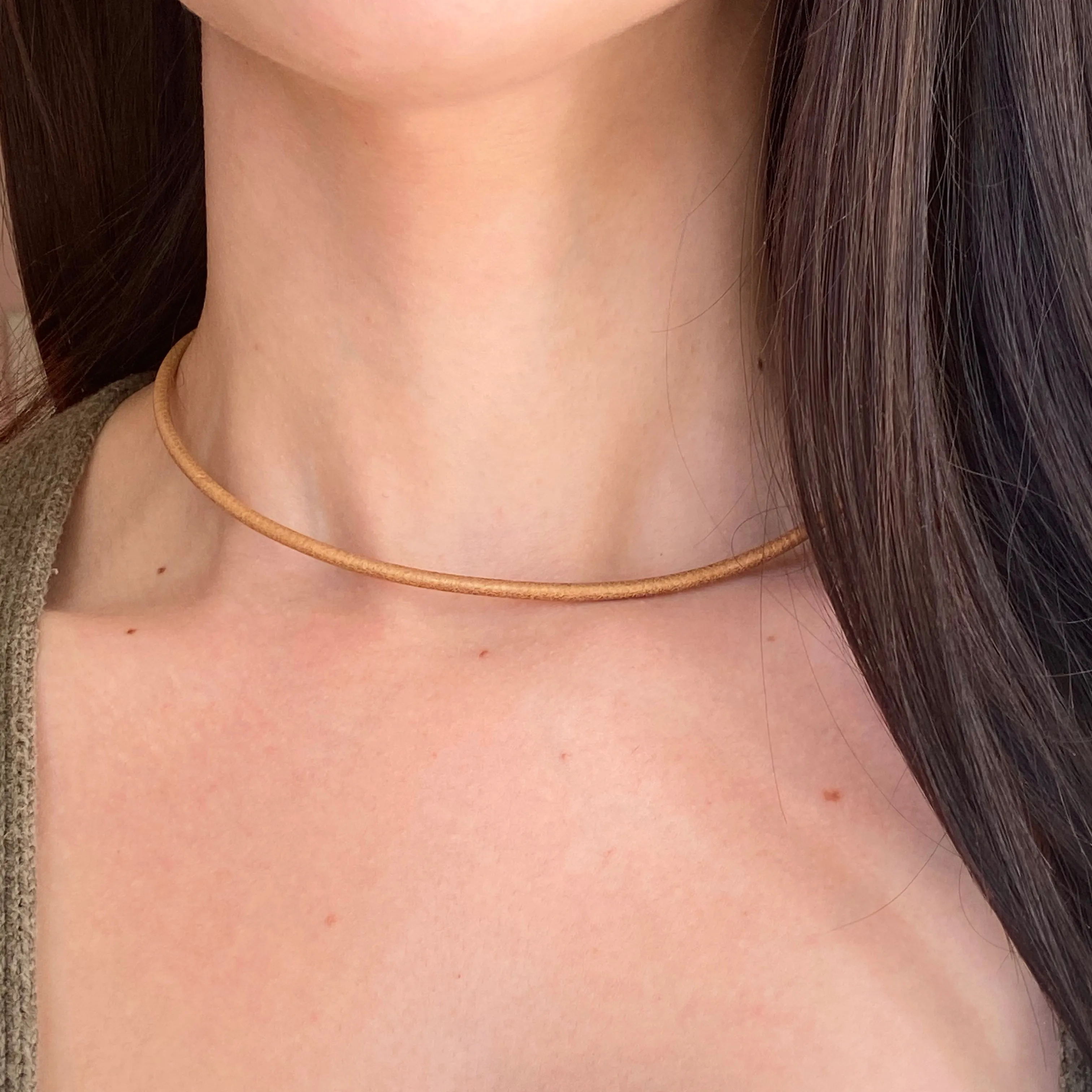 Sterling Silver Tan Brown Leather 3mm Cord Necklace