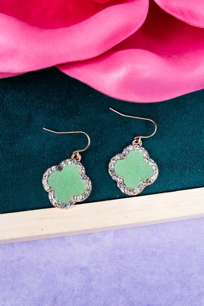 Stunning Smiles Dark Mint Druzy Quatrefoil Earrings