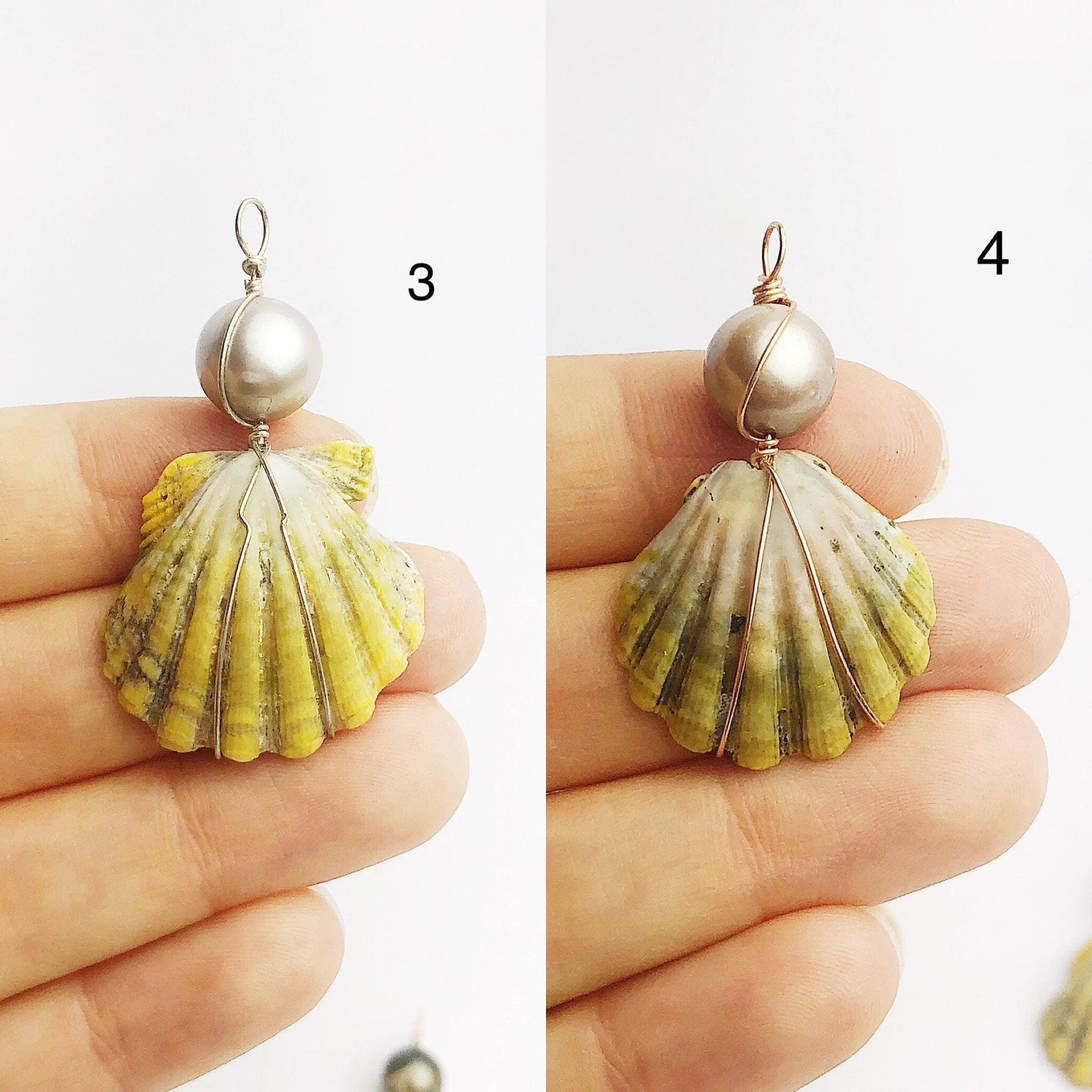 Sunrise Shell Wire and Pearl Pendants from Hawaii - Natural Color - Sunrise Shells - Sunnies (388 No. 1-10)