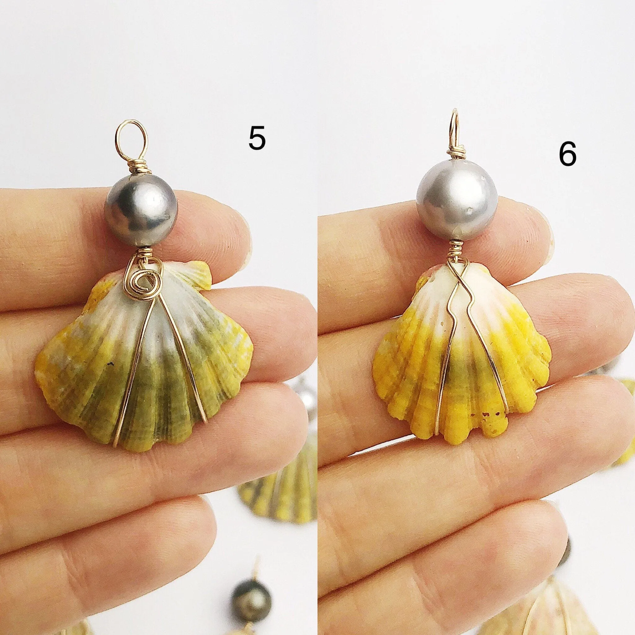 Sunrise Shell Wire and Pearl Pendants from Hawaii - Natural Color - Sunrise Shells - Sunnies (388 No. 1-10)