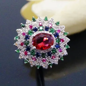 Super Big Multi Colour Ruby Ring