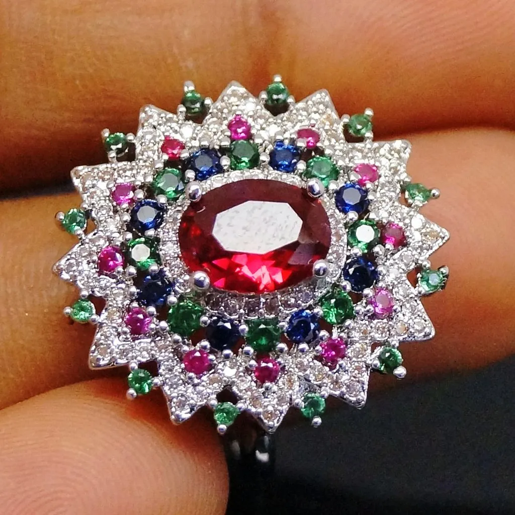 Super Big Multi Colour Ruby Ring