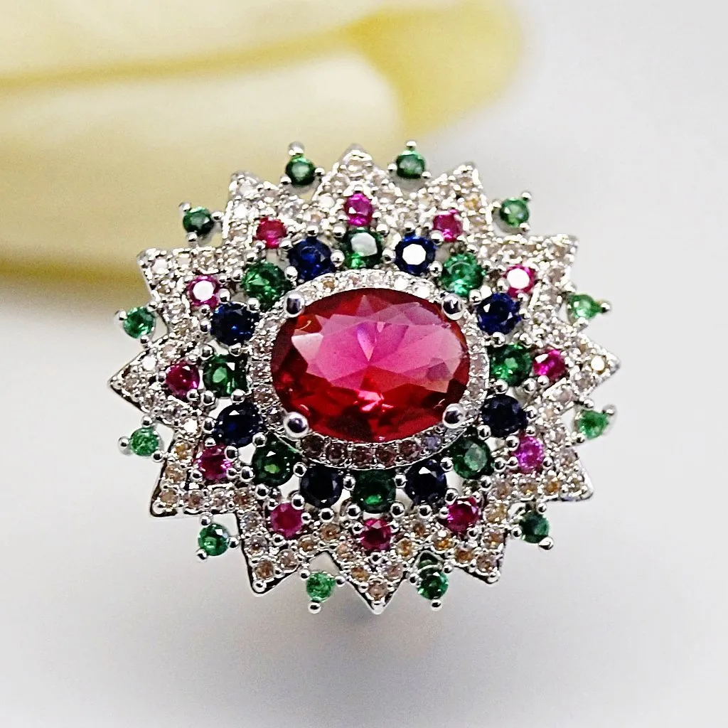 Super Big Multi Colour Ruby Ring