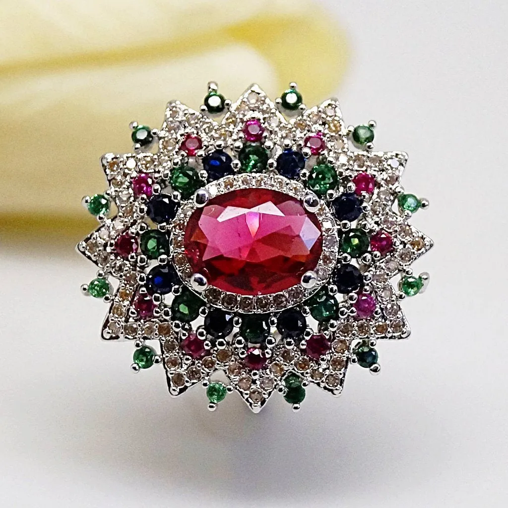 Super Big Multi Colour Ruby Ring