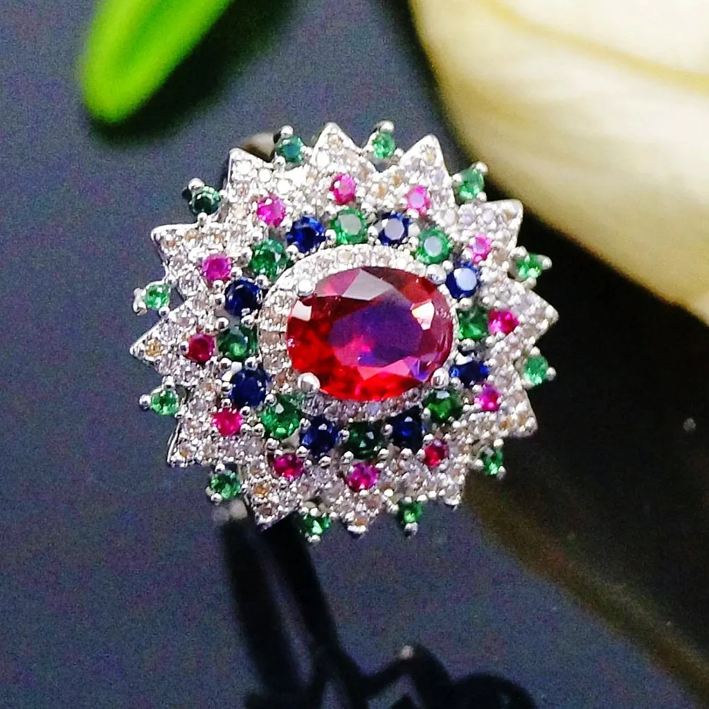 Super Big Multi Colour Ruby Ring