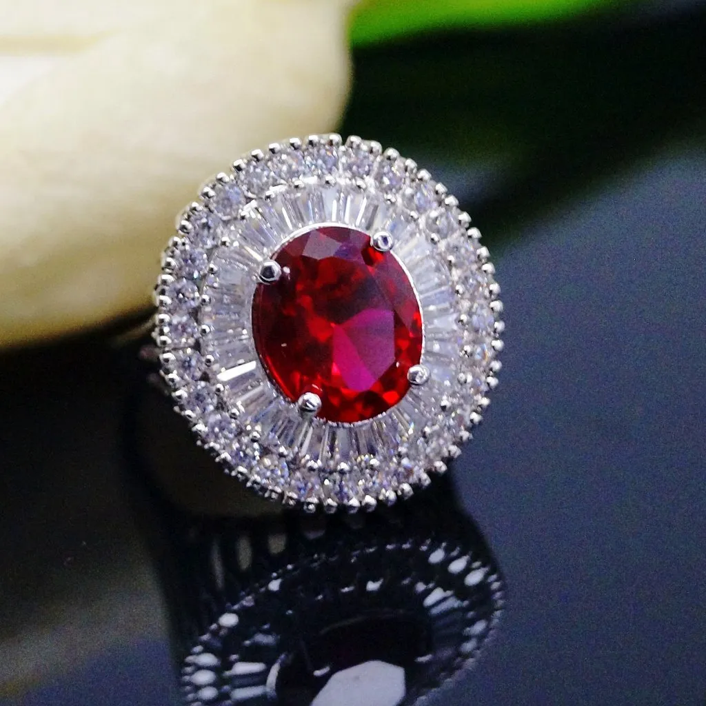 Super Big Ruby and CZ Ring