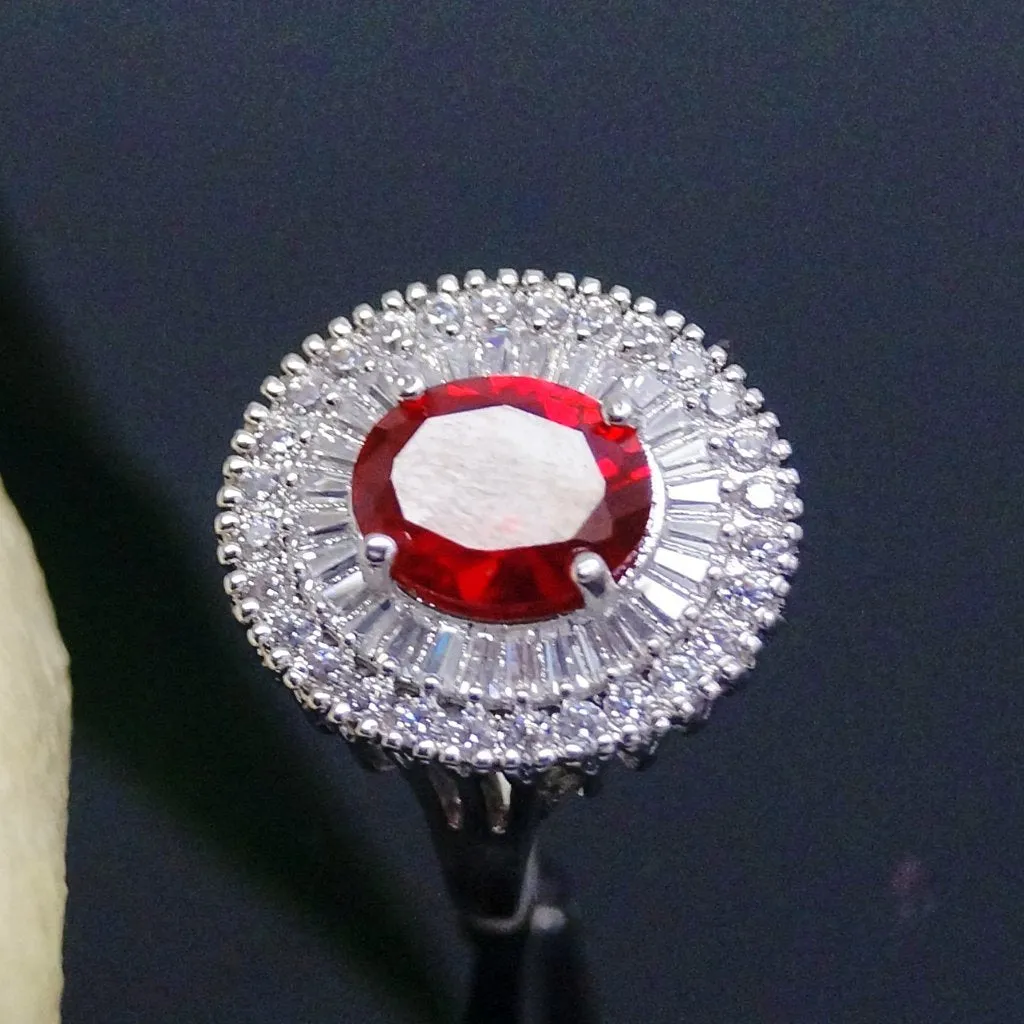 Super Big Ruby and CZ Ring