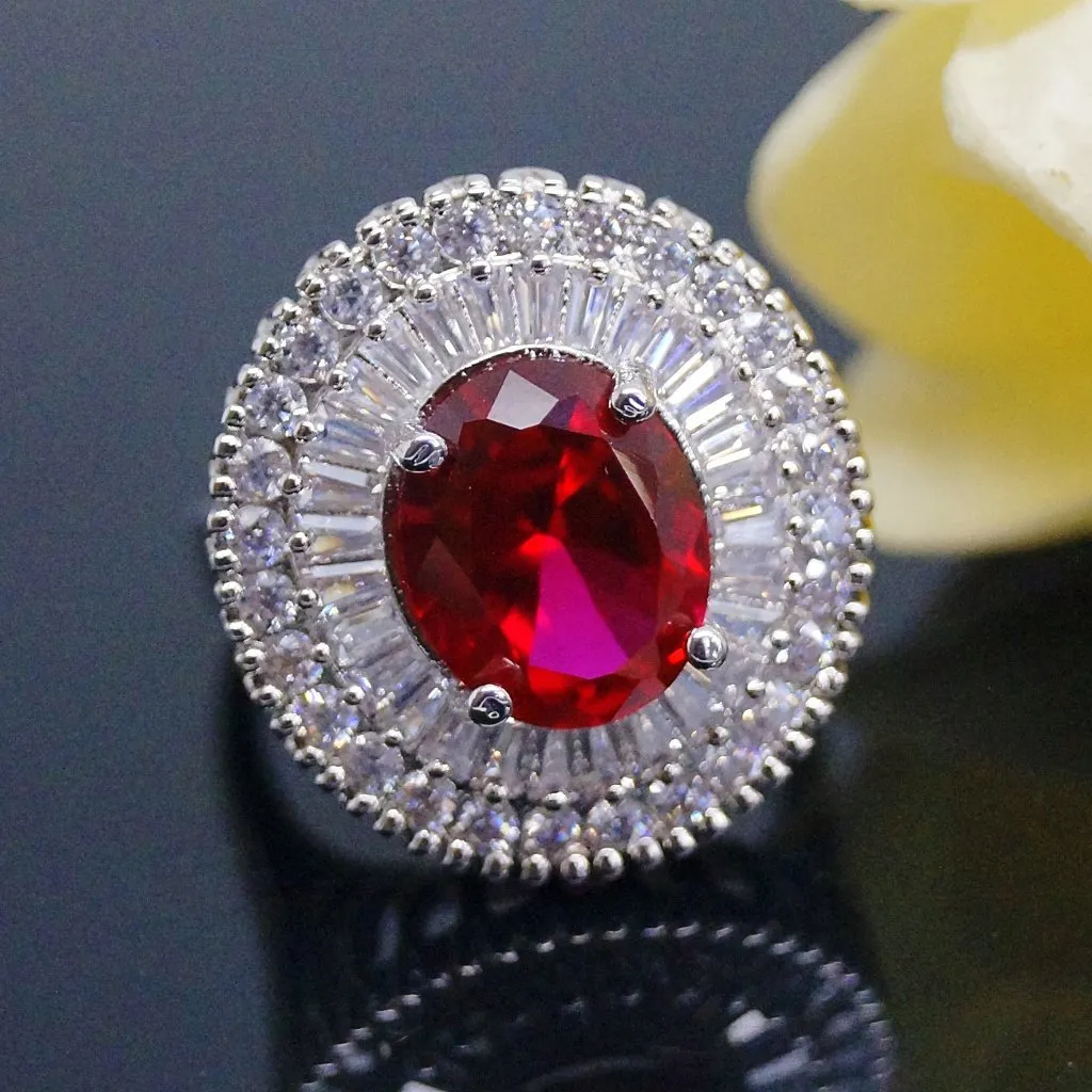 Super Big Ruby and CZ Ring