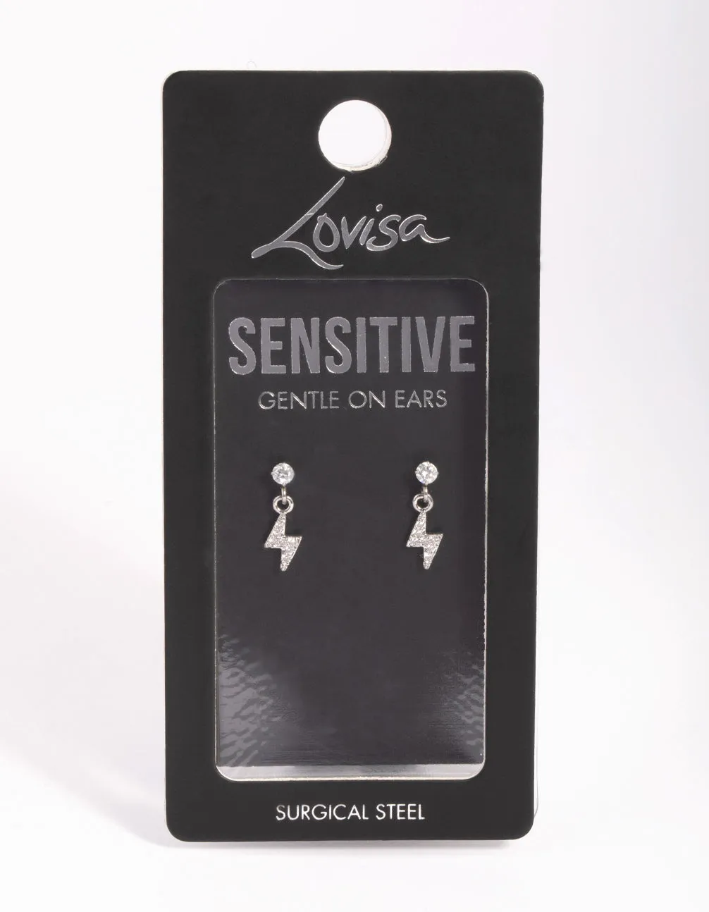 Surgical Steel Diamante Lightning Bolt Charm Stud Earrings