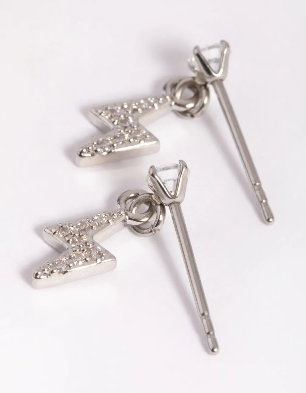 Surgical Steel Diamante Lightning Bolt Charm Stud Earrings