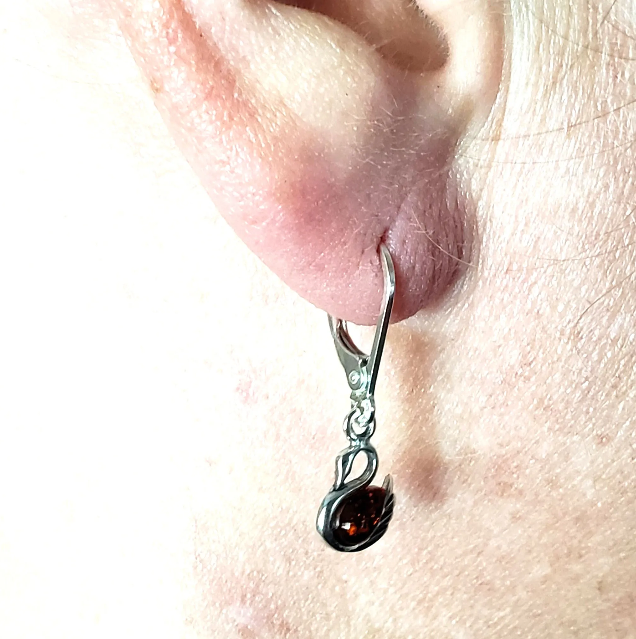 Swan Sterling Silver Amber Dangle Earrings