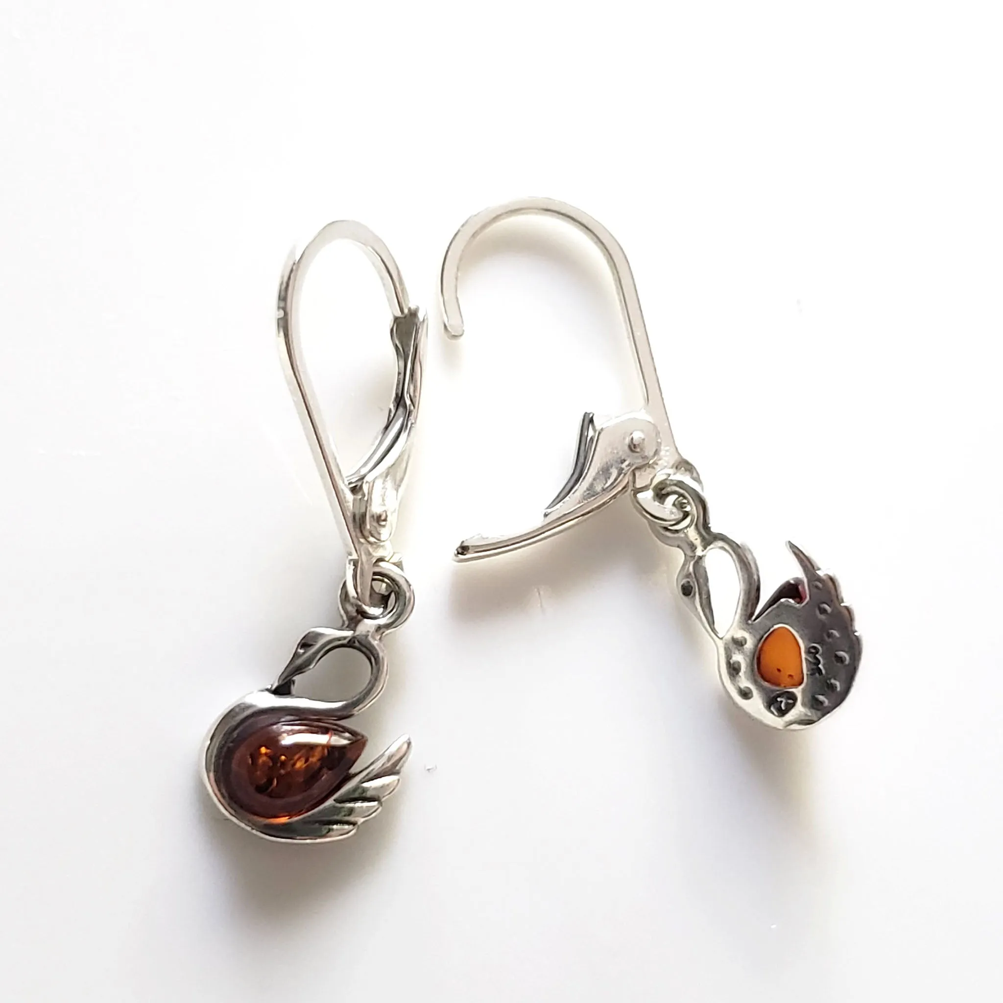 Swan Sterling Silver Amber Dangle Earrings