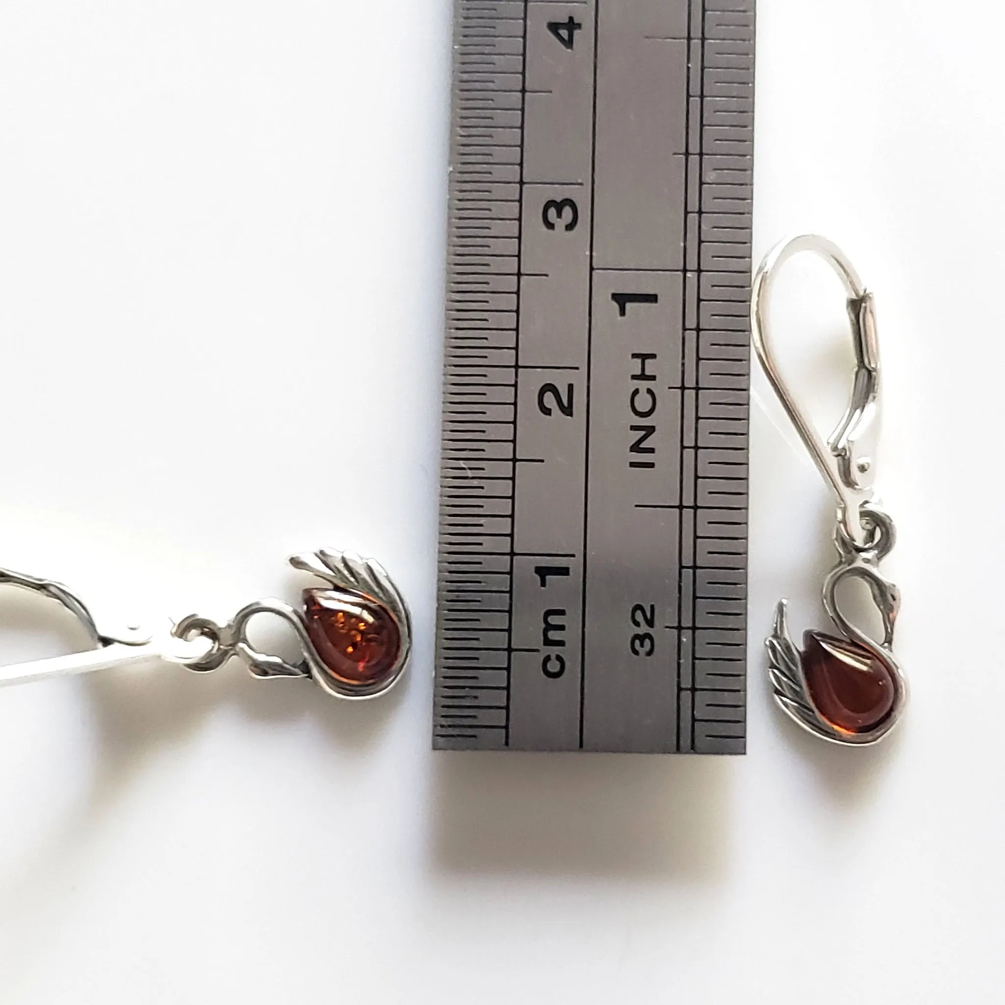 Swan Sterling Silver Amber Dangle Earrings