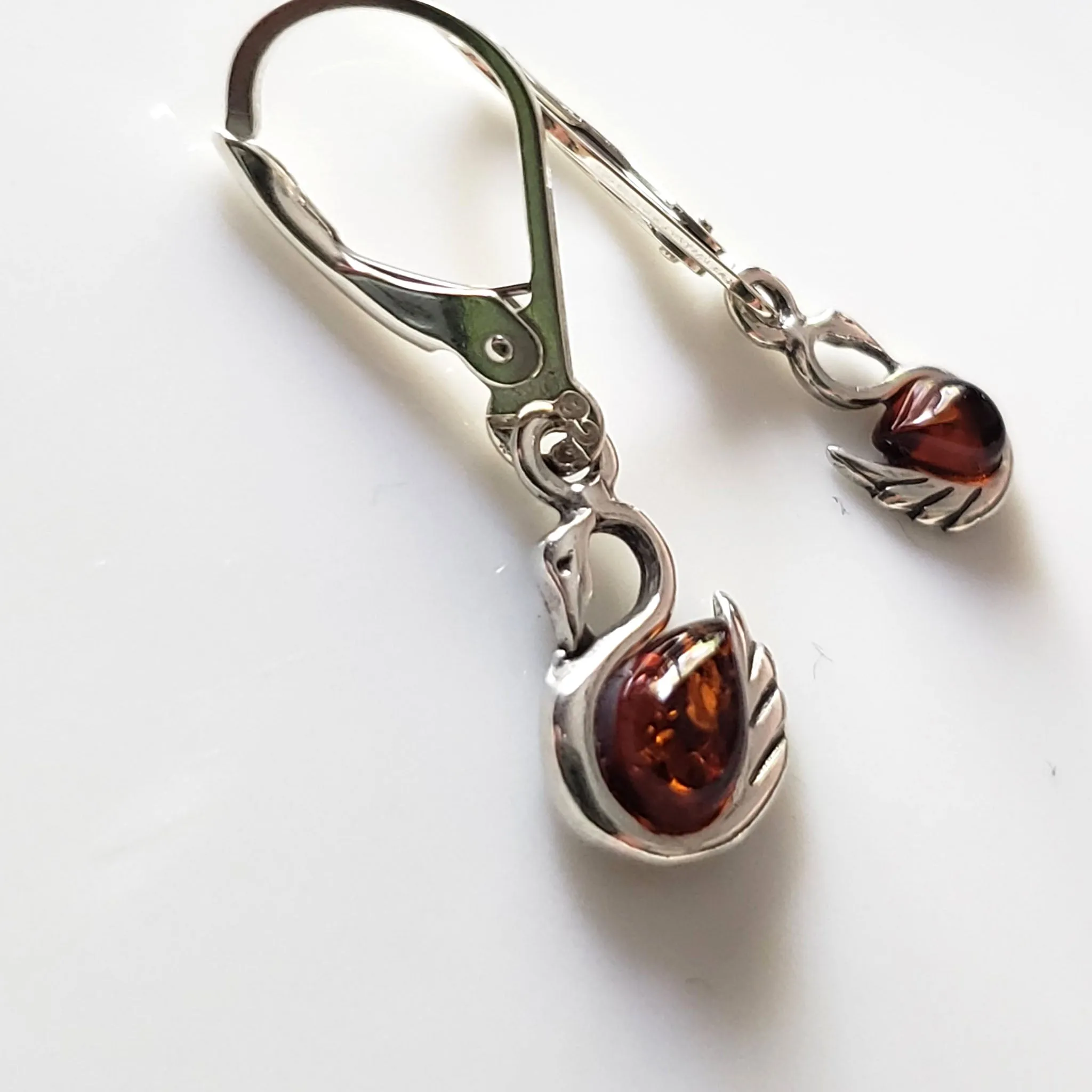 Swan Sterling Silver Amber Dangle Earrings
