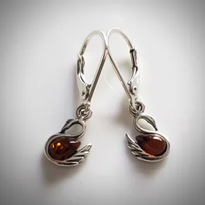Swan Sterling Silver Amber Dangle Earrings