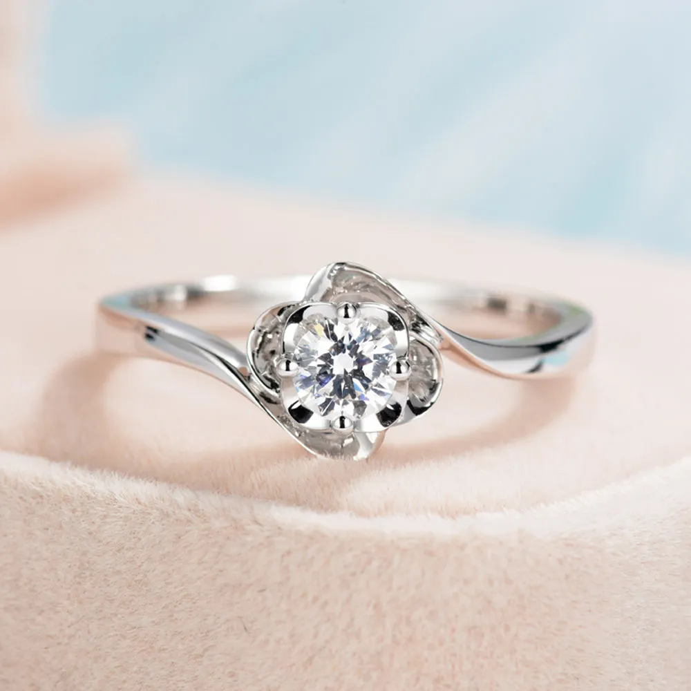 Swirl Flower Solitaire GIA Diamond Engagement Ring