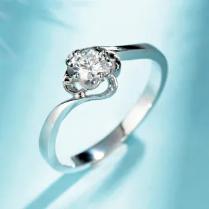 Swirl Flower Solitaire GIA Diamond Engagement Ring