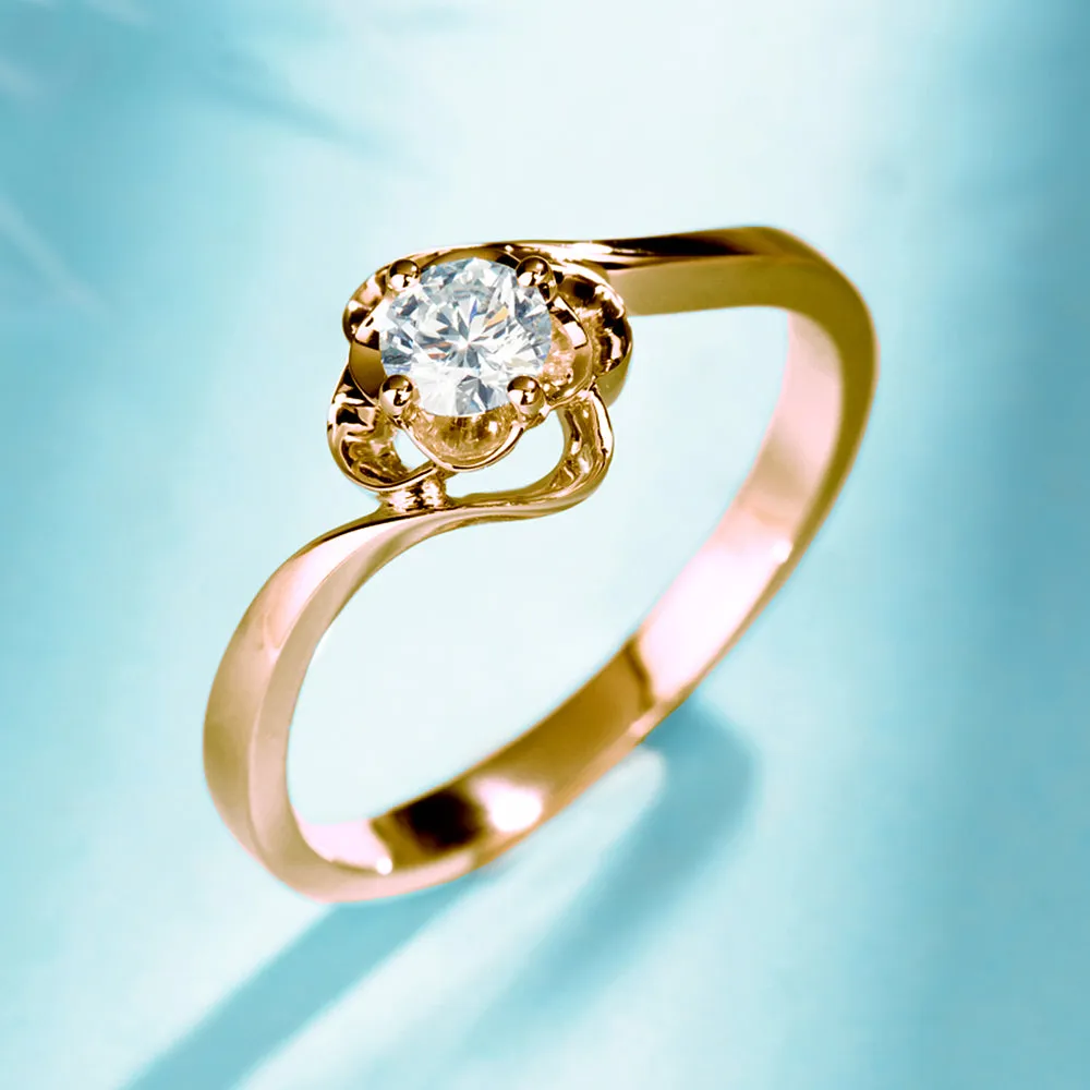 Swirl Flower Solitaire GIA Diamond Engagement Ring