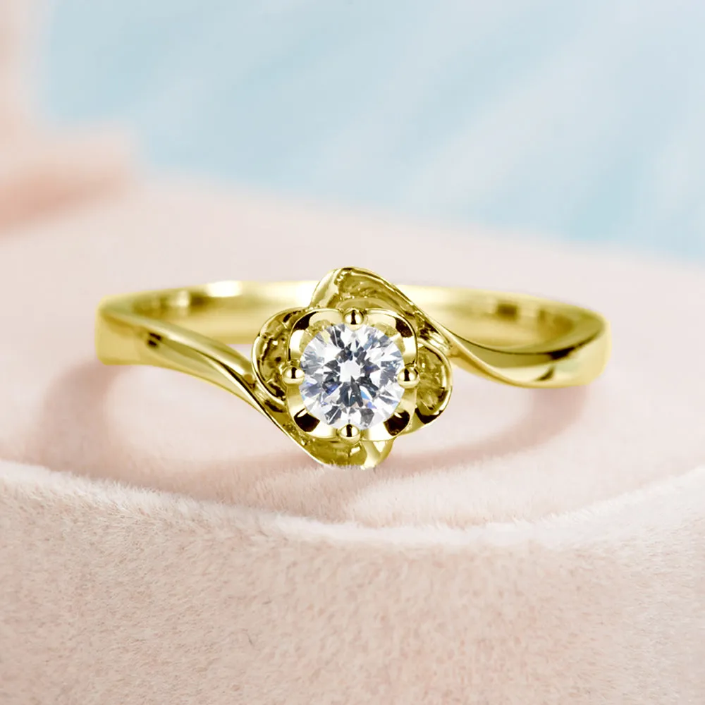 Swirl Flower Solitaire GIA Diamond Engagement Ring