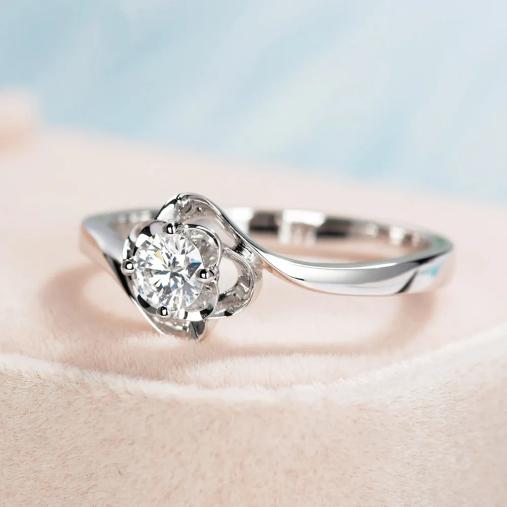 Swirl Flower Solitaire GIA Diamond Engagement Ring