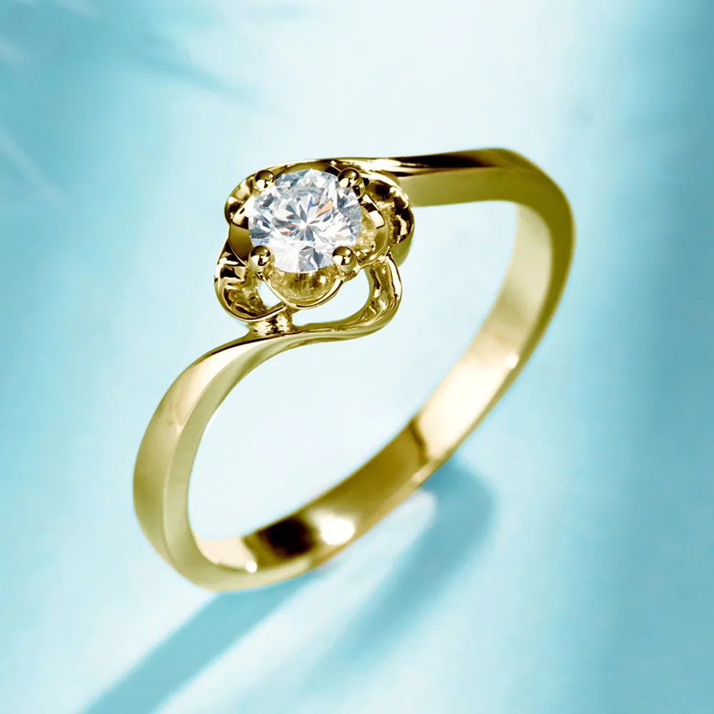 Swirl Flower Solitaire GIA Diamond Engagement Ring