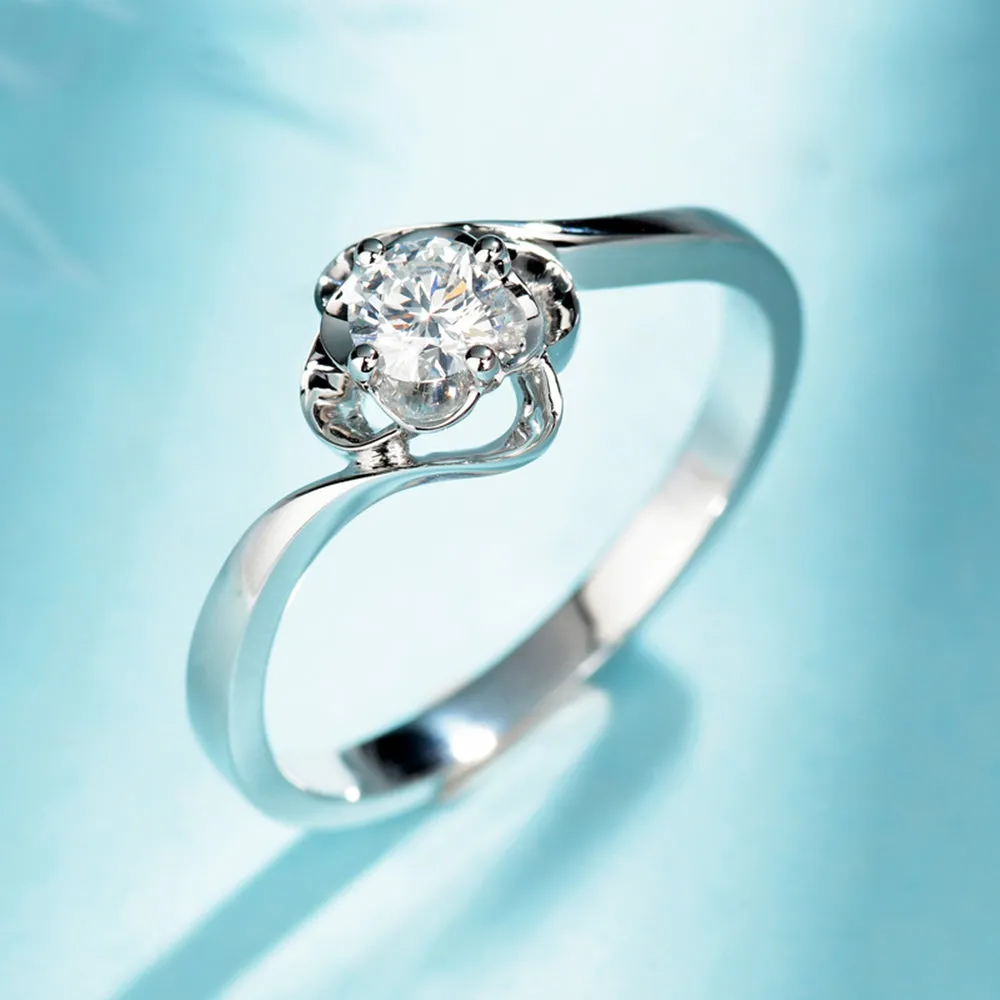 Swirl Flower Solitaire GIA Diamond Engagement Ring