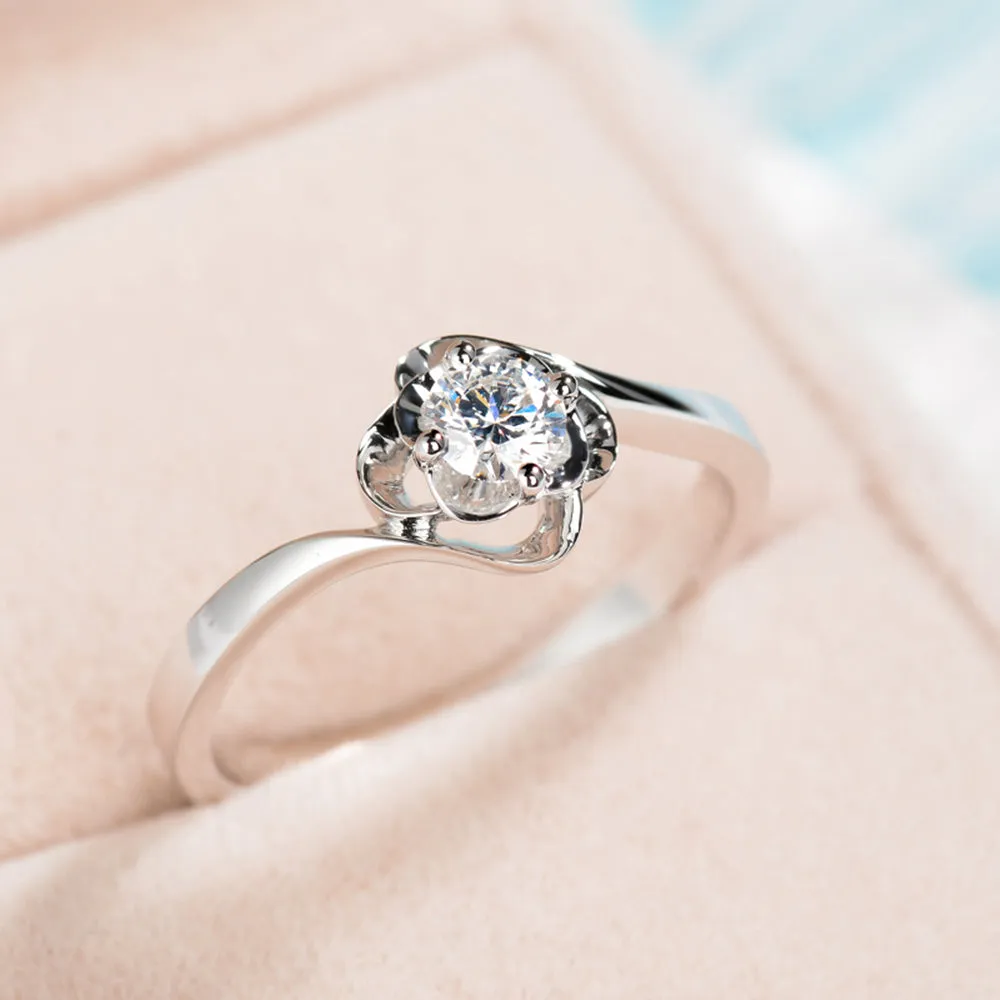 Swirl Flower Solitaire GIA Diamond Engagement Ring