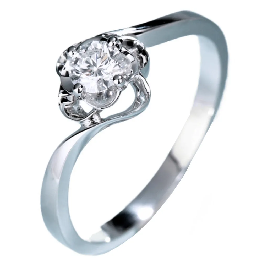 Swirl Flower Solitaire GIA Diamond Engagement Ring
