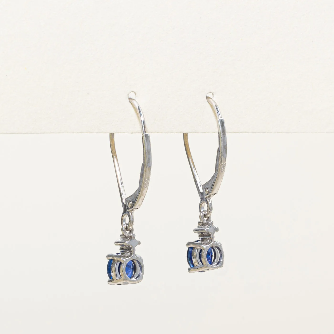 Synthetic Blue & White Sapphire Drop Earrings | 1.00ctw, 0.04ctw |