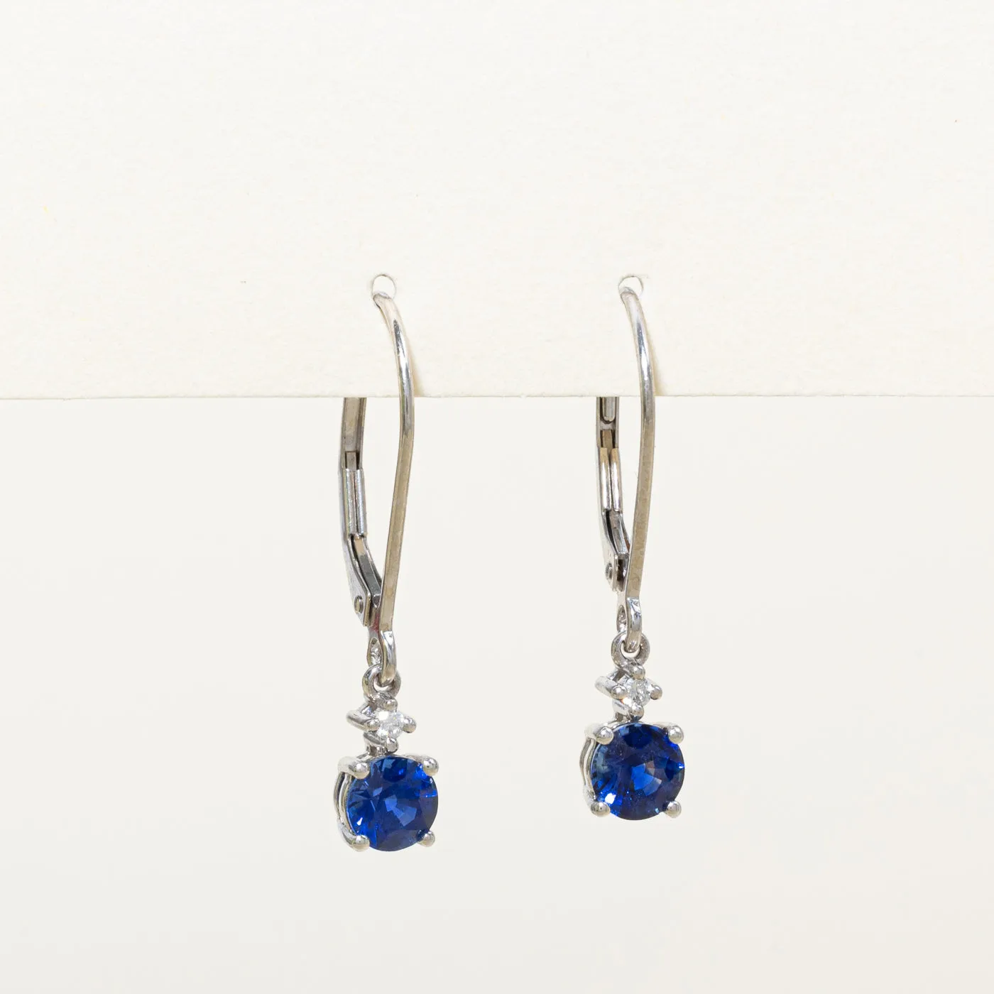 Synthetic Blue & White Sapphire Drop Earrings | 1.00ctw, 0.04ctw |