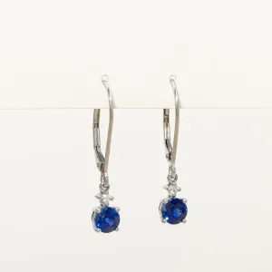 Synthetic Blue & White Sapphire Drop Earrings | 1.00ctw, 0.04ctw |