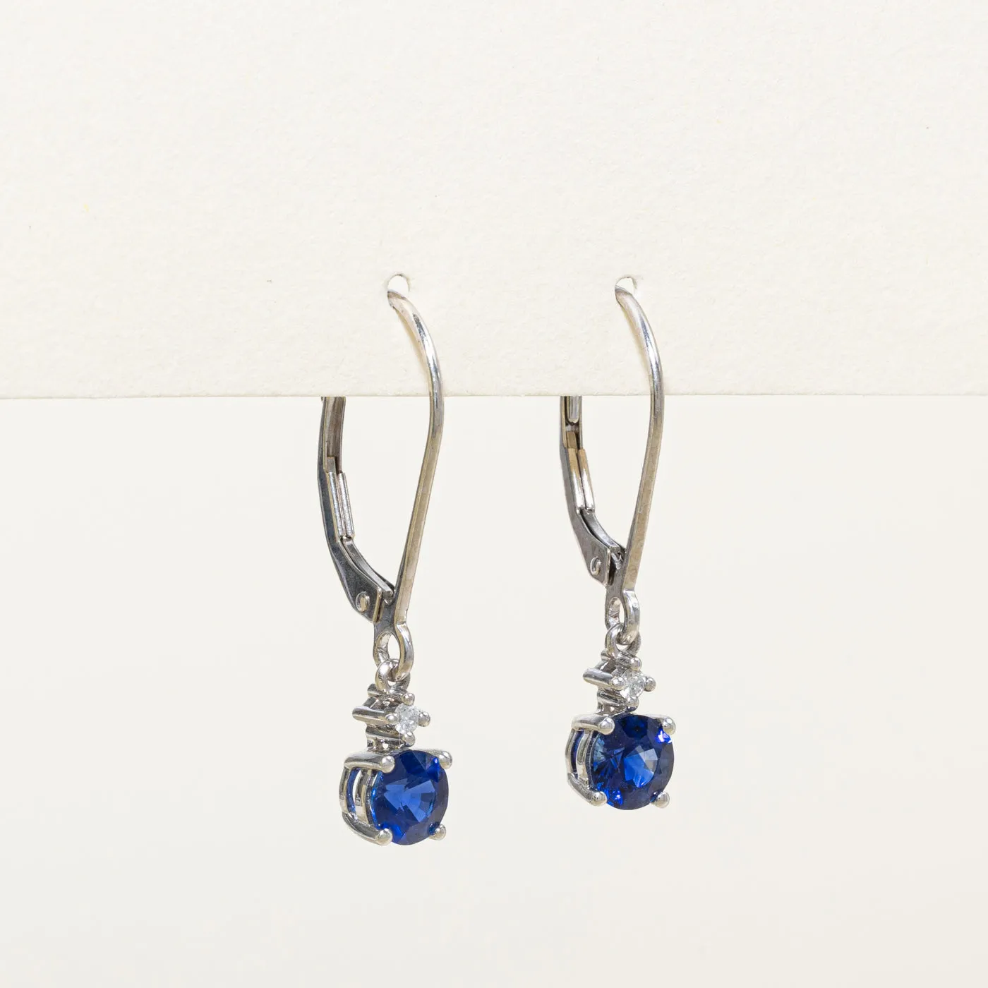 Synthetic Blue & White Sapphire Drop Earrings | 1.00ctw, 0.04ctw |