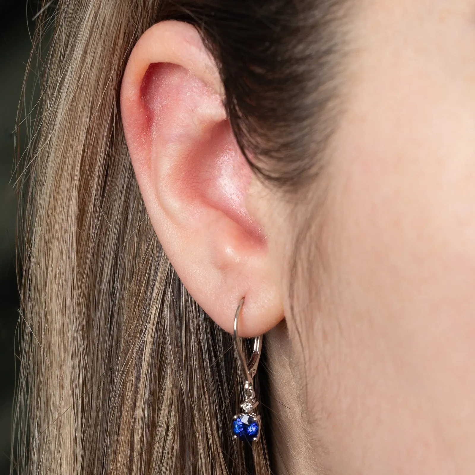 Synthetic Blue & White Sapphire Drop Earrings | 1.00ctw, 0.04ctw |