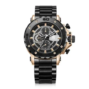 T5 Black Stainless Steel Black Dial Chronograph Quartz Watch for Gents - H3702G-E
