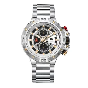 T5 Silver Stainless Steel White Dial Chronograph Quartz Watch for Gents - H3705G-A