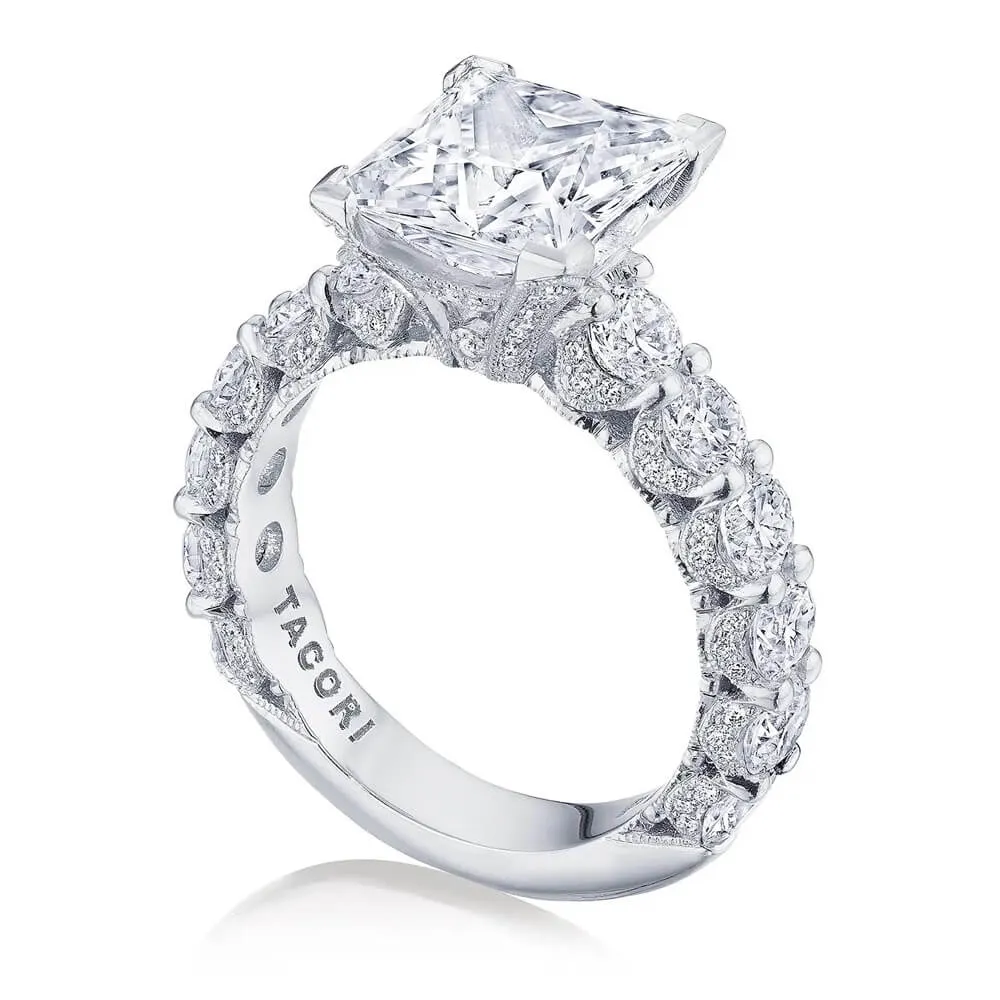 Tacori RoyalT 18K White Gold Princess Solitaire Engagement Ring HT2664PR7